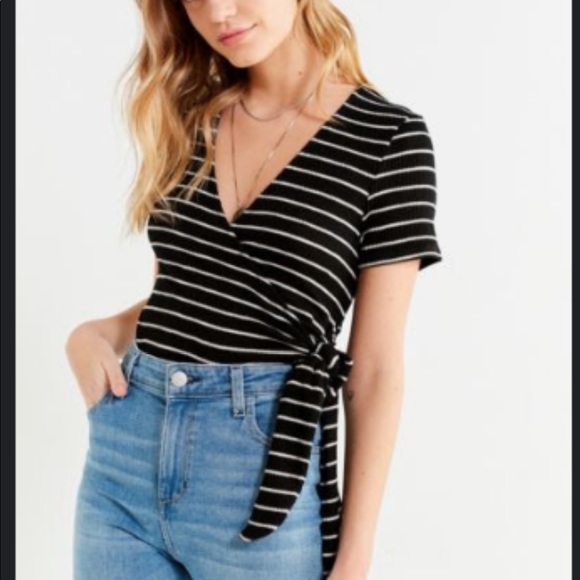 Urban Outfitters Tops - ⏰NWOT Urban Outfitters Project Social T Bailey Wrap T-Shirt Black and White